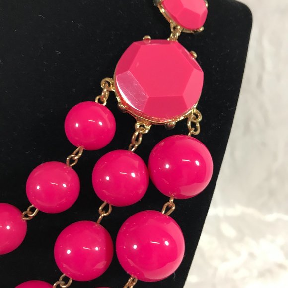 Hot Pink Multi-strand Statement Beaded Chunky Necklace Summer fun vacation wear - Picture 8 of 9